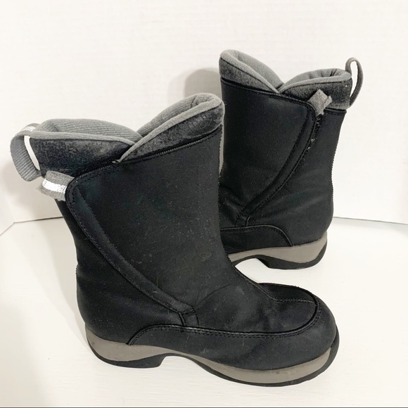 Lands End Kids Nylon Snow Weather Boots Boy Girl Black Gray Size 12M Youth ⬛️⬜️ - Picture 2 of 13